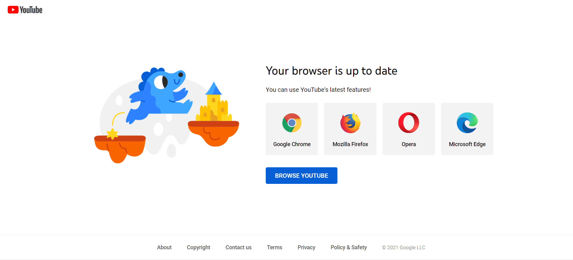 A notification message about old browser usage