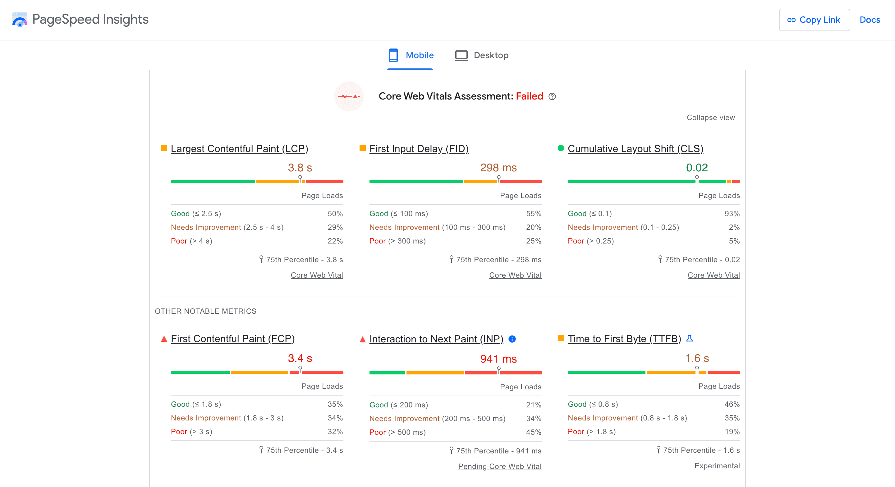 pagespeed insights report