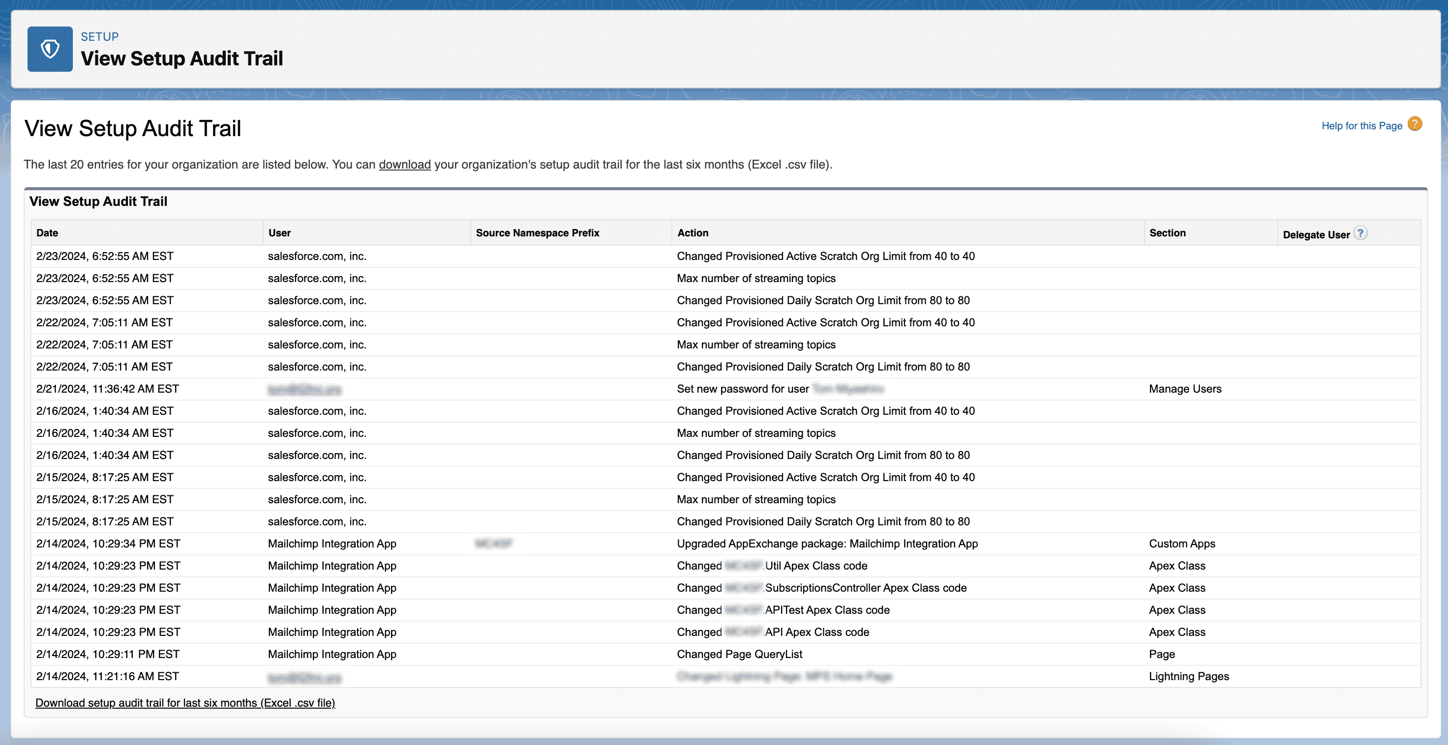 Setup Audit Trail