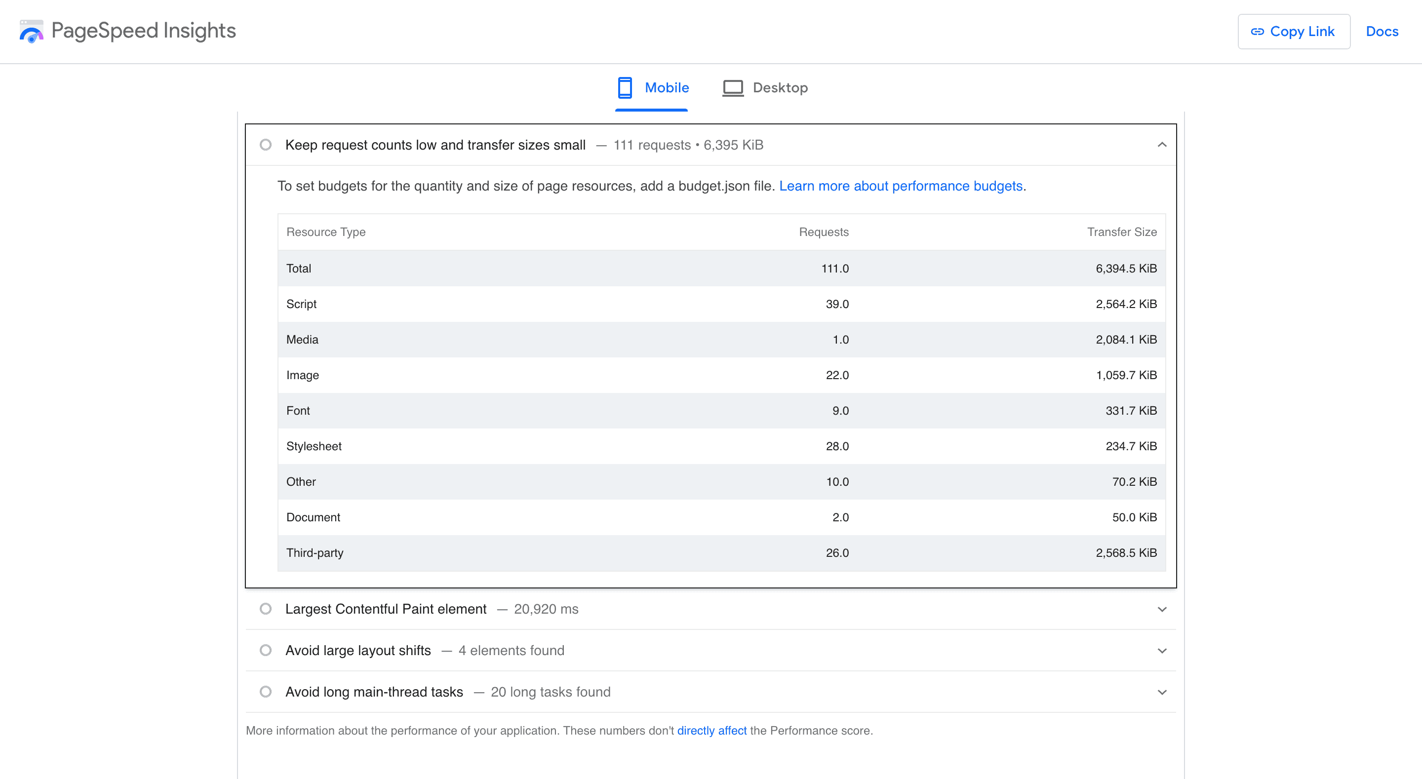 Request Counts and Transfer Sizes