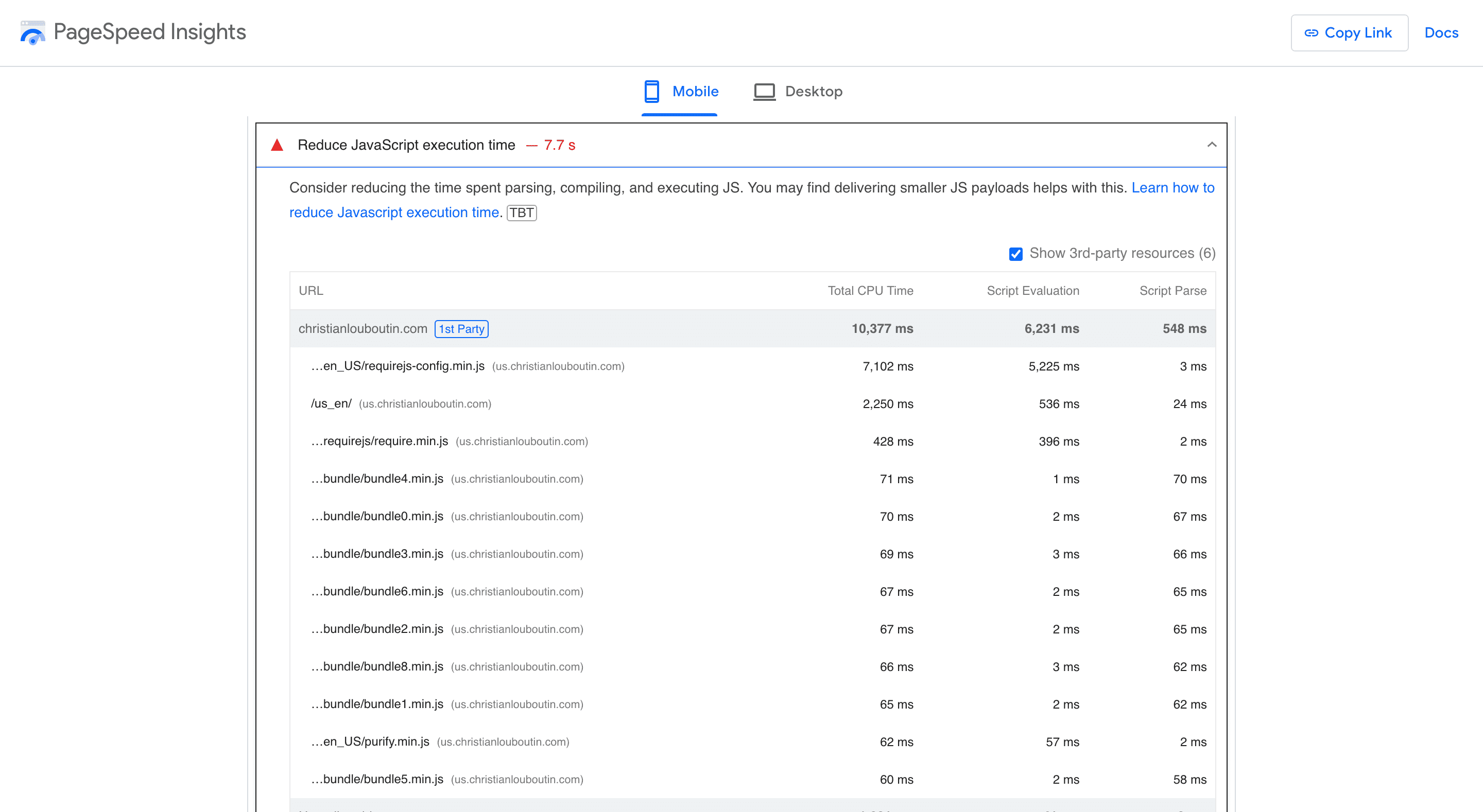 JavaScript Execution Time