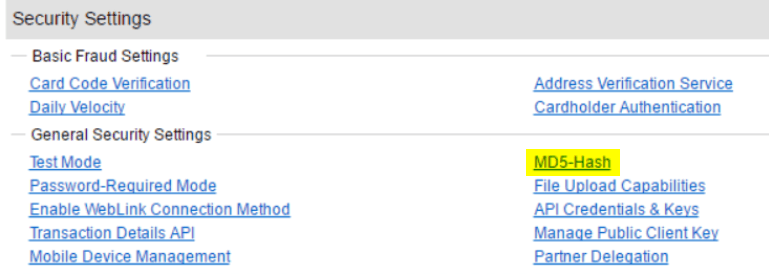 authorise net MD5-Hash_Settings