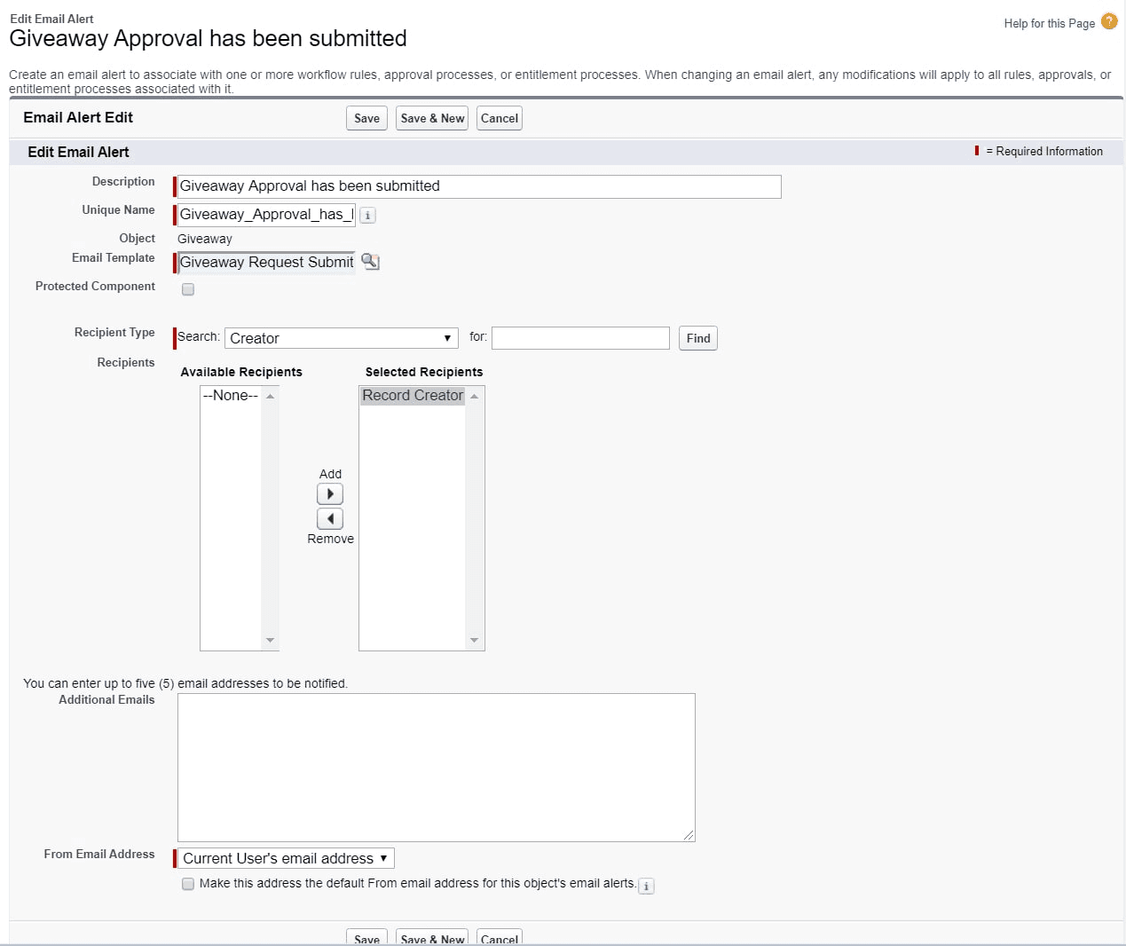 Adding an email alert in a Salesforce approval process