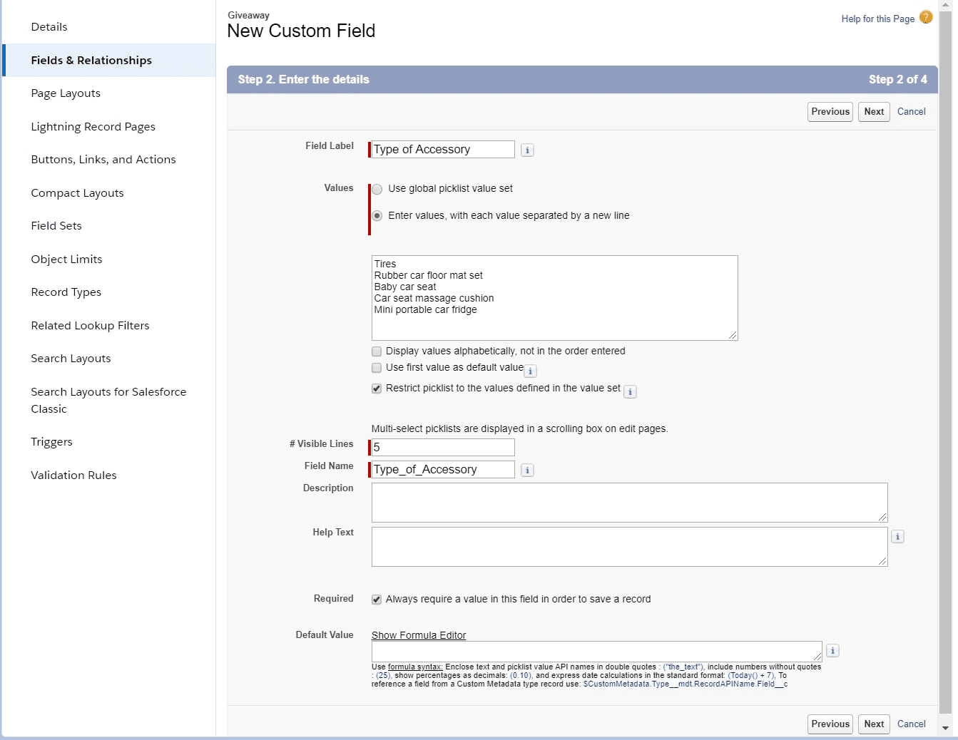 Creating custom fields in Salesforce