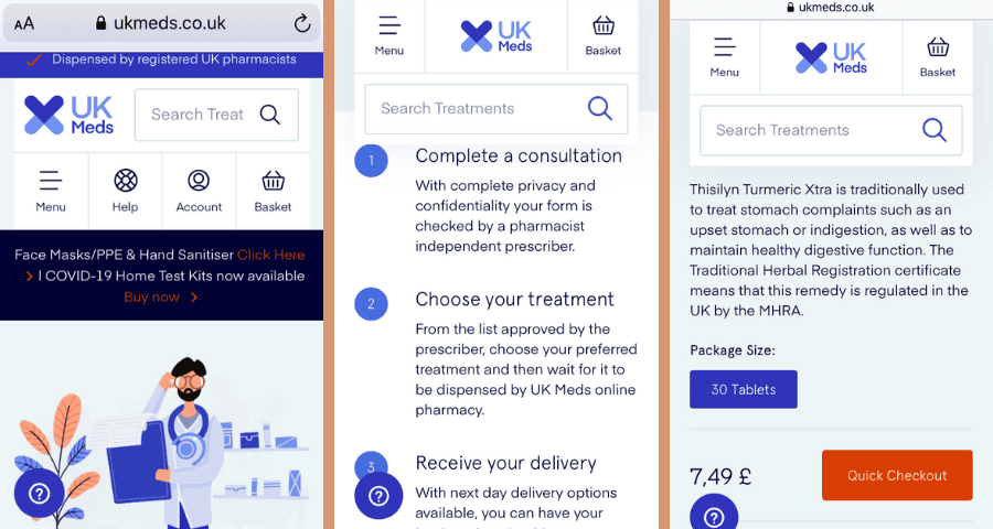 UK Meds progressive web application screenshots