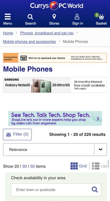 Currys PC World Category page screenshot 1