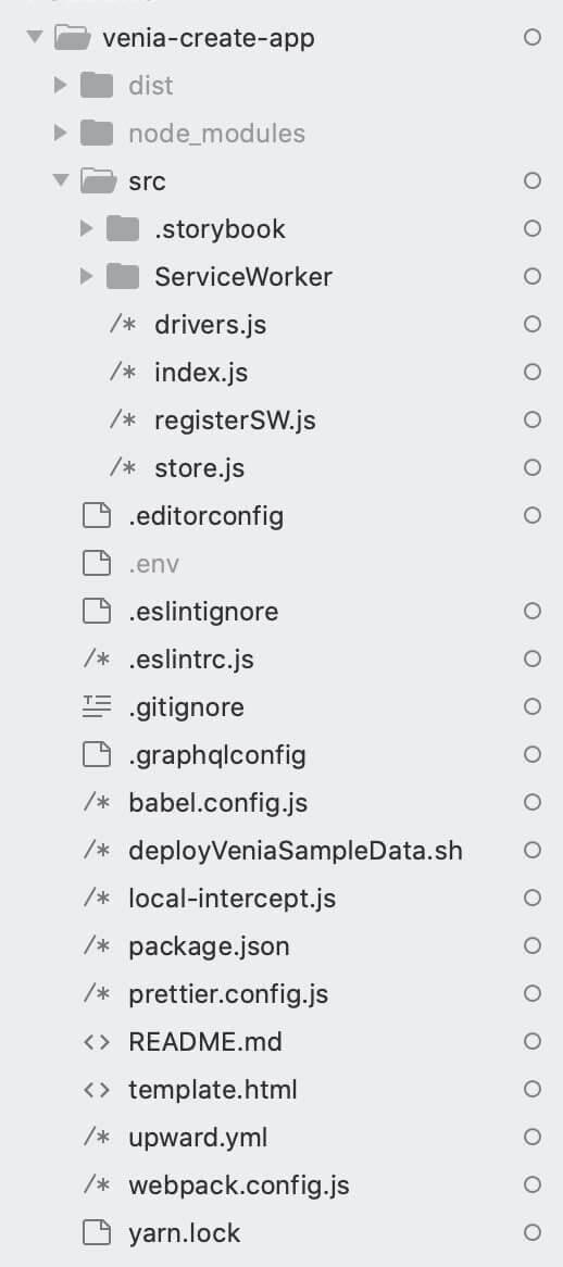 Creating a PWA Studio project file structure example