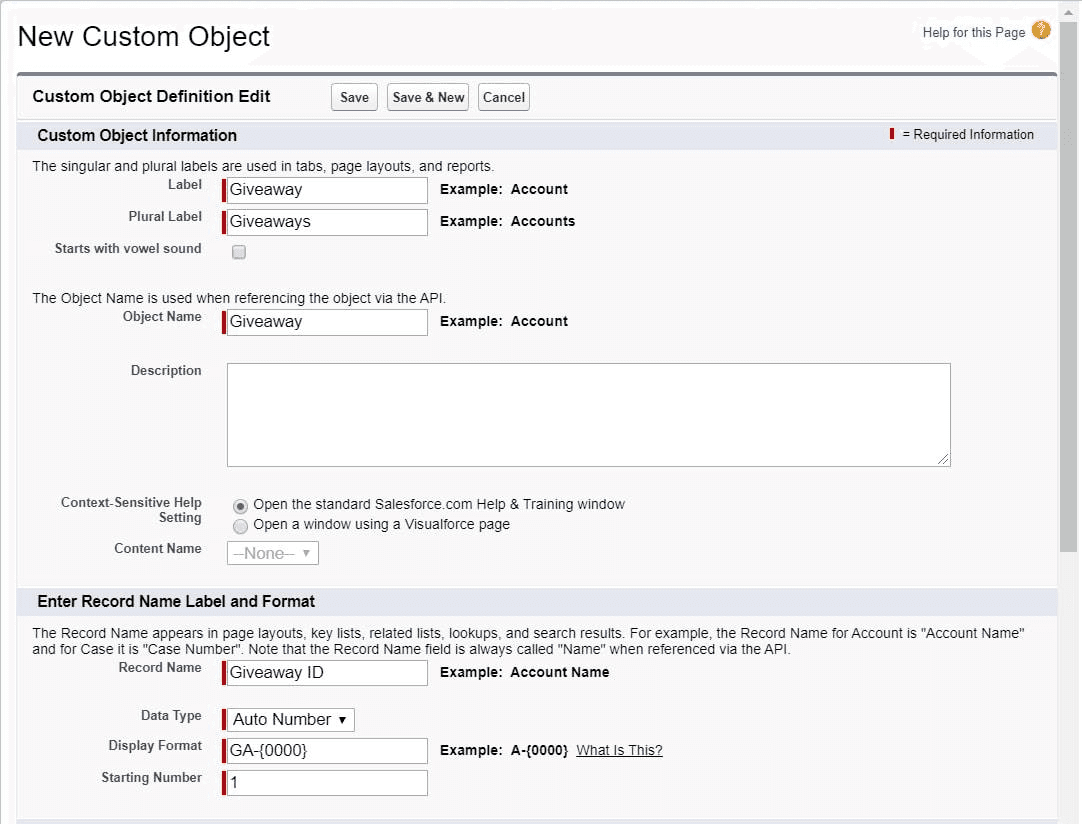 Creating a custom object in Salesforce