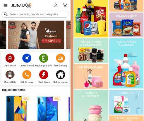 Jumia progressive web application screenshots