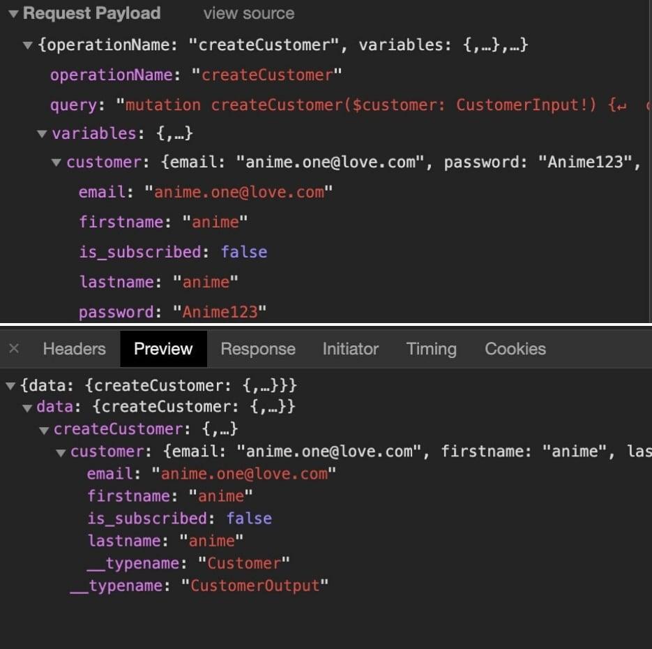 Example of a Magento GraphQL mutation for a customer profile