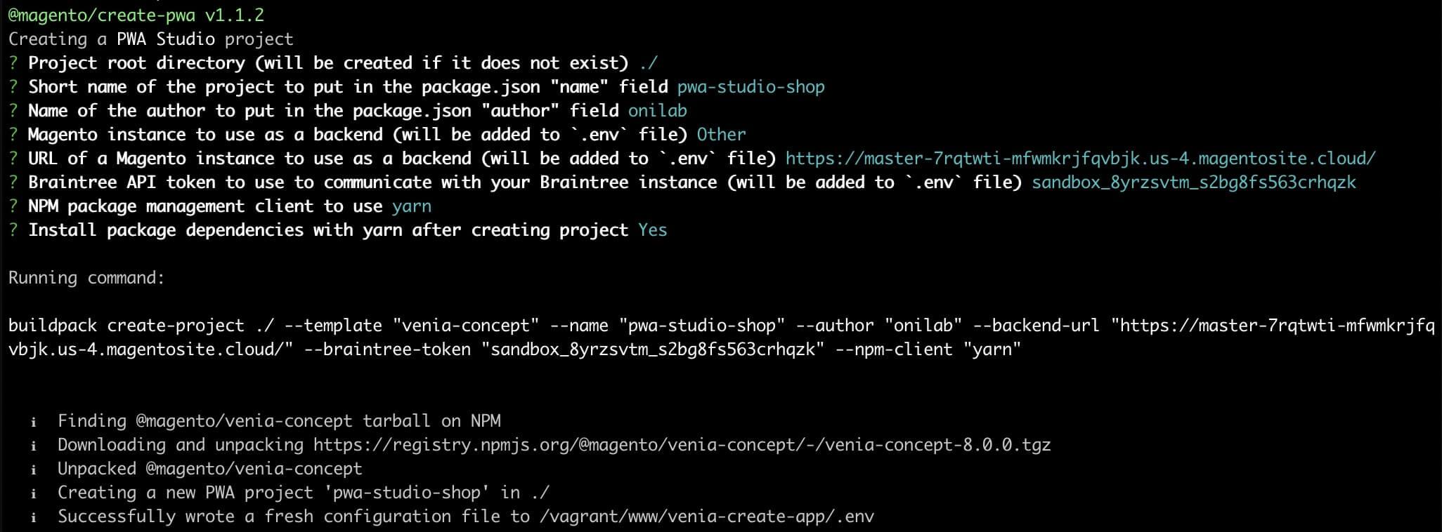 Creating a PWA Studio project code example