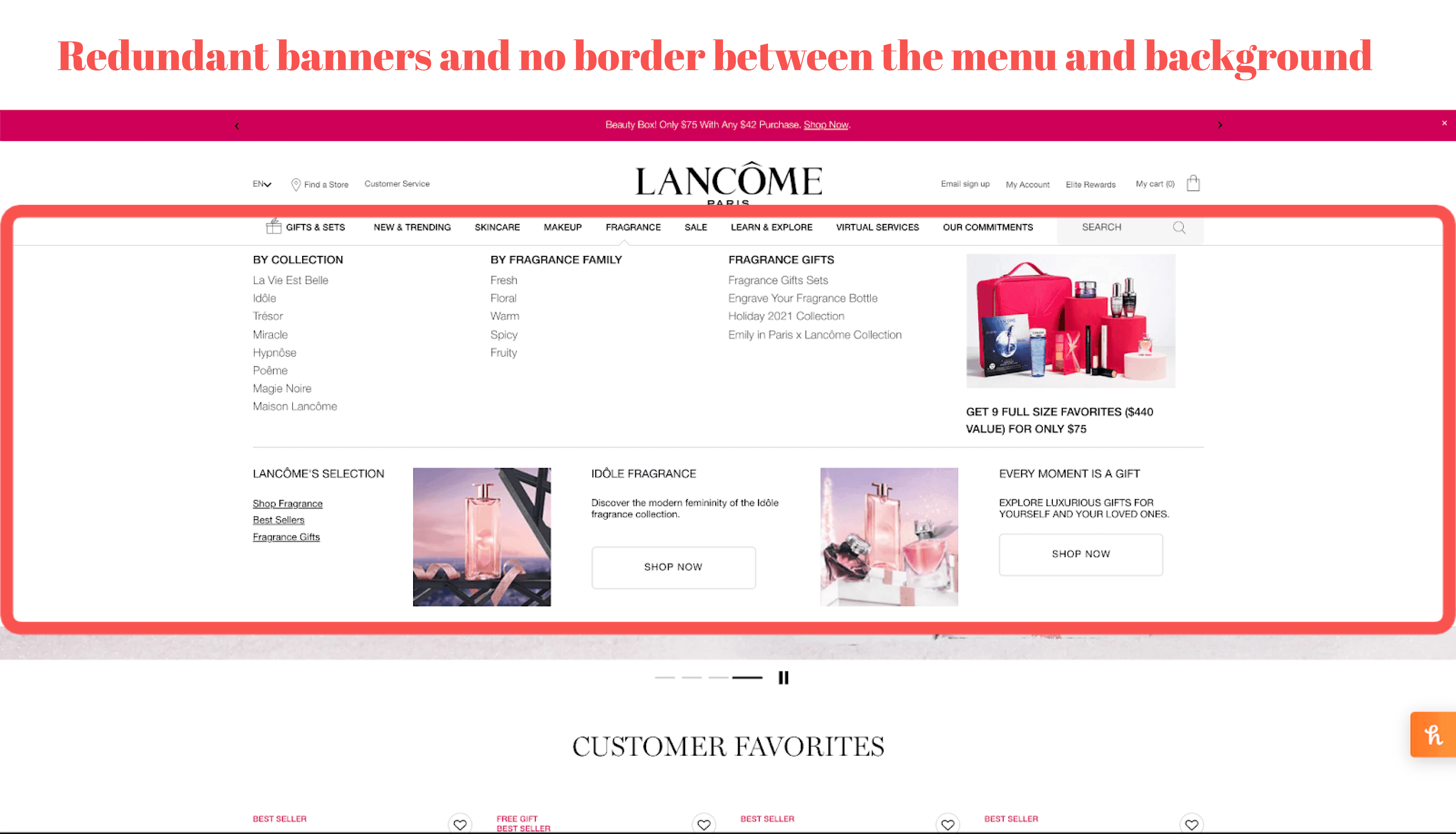 questionable mega menu - Lancome website