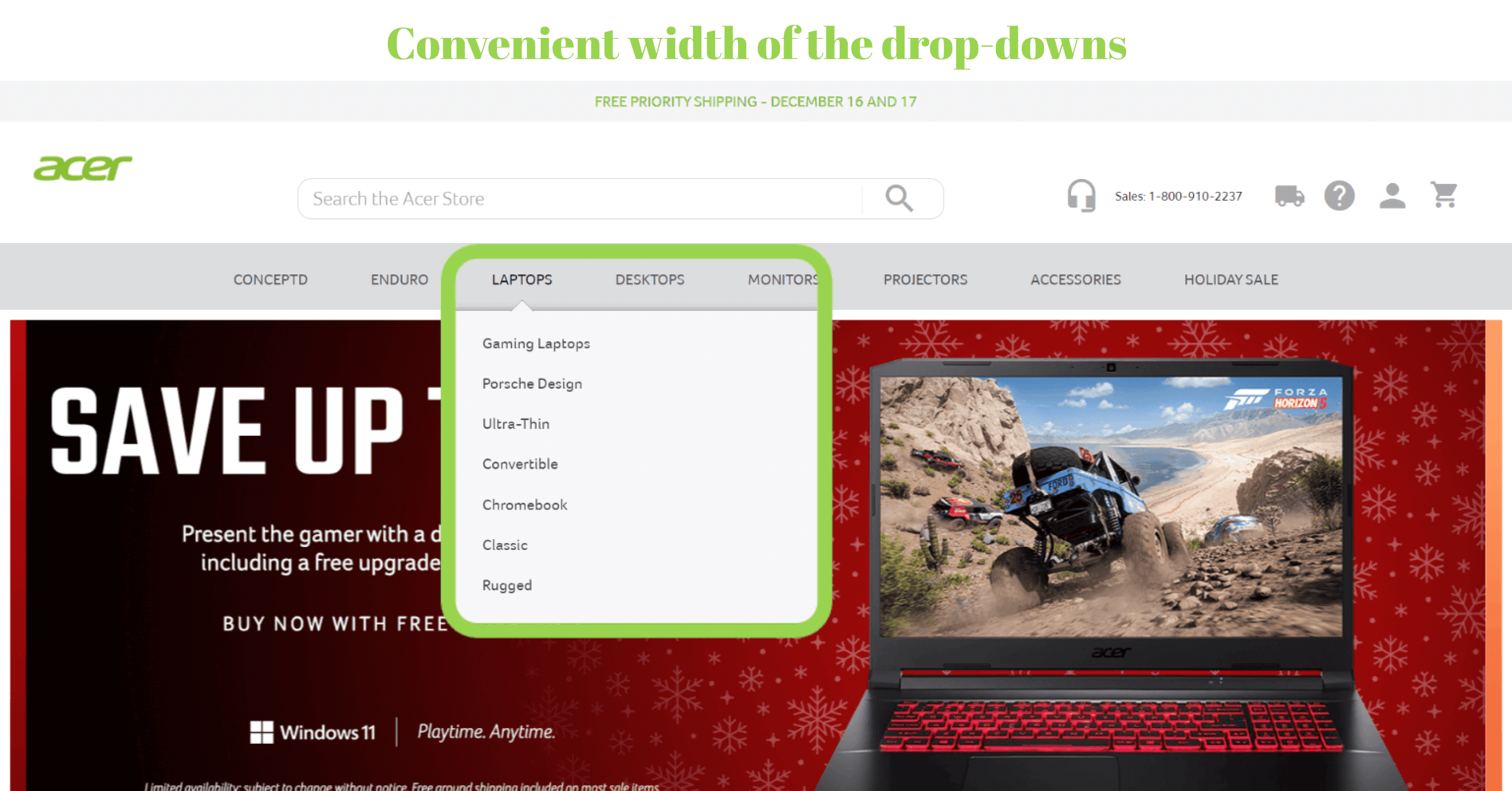 Drop-Down Menu - Acer website